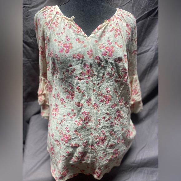 Chaps Print Ruffle bell Sleeve Peasant Top sz s - Picture 2 of 8